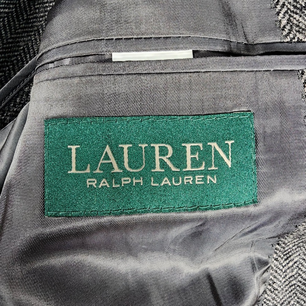 Lauren Ralph Lauren Sport Coat Mens 40L Grey Herringbone 100% Wool Blazer Jacket - Picture 7 of 13